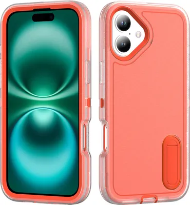 Produktbild von Hülle für iPhone 16 Hybrid Dreilagige Robust Stoßfest Schwerlast Schutzhülle mit Ständer Orange