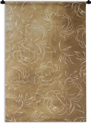 Produktbild von MuchoWow® Wandteppich Wandbehang Gold - Blumen - Muster - Linienkunst 60x90 cm Tapisserie Dekoration Wandtuch - Foto-Teppich - Abwaschbar
