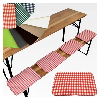 Produktbild von Bierbank Sitzkissen 36x25 cm Rot Kariert - Sitzpolster für Bierbänke - Kissen mit elastischer Klettband Befestigung