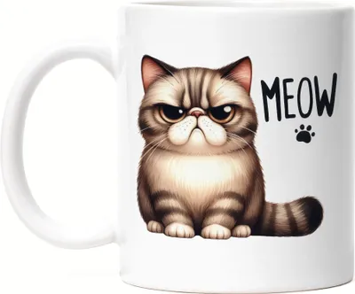 Produktbild von Meow Katze Grumpy Tasse Weiß Lustig Geschenkidee für Katzenliebhaber