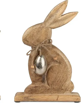 Produktbild von Geschenke und Dekoration zu Ostern- lustiger Hase Osterhase Hase mit Ei 21cm aus Mangoholz