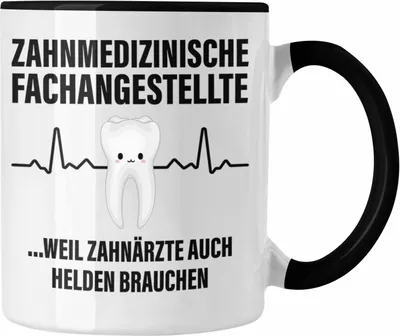 Produktbild von Trendation - Zahnmedizinische Fachangestellte Tasse Geschenk Lustig Zahnarzt Damen Kollegin Geschenkidee Zahnarzthelferin (Schwarz)
