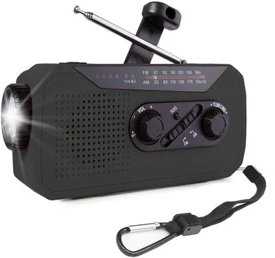 Image de Radio d'urgence solaire - 2000 mAh - Batterie externe solaire - Kit d'urgence - Radio portable - Bloc d'alimentation solaire - Noir