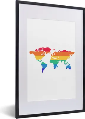 Produktbild von MuchoWow® Gerahmtes Poster Karte - Welt - Stolz-Flagge 40x60 cm - Poster mit Schwarzem Bilderrahmen Wandposter Rahmen Foto Bilder - Poster in Rahmen