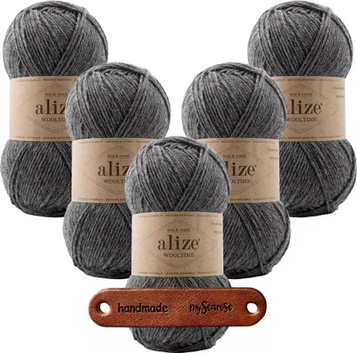 Produktbild von 5 x ALIZE WOOLTIME 182 Medium Grey Melange mit Label