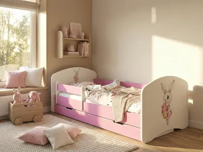 Immagine prodotto di Lettino Happy Babies - Set con materasso, cassetto e sponda di protezione, 70x140, lettini per bambine e lettini per ragazzi, lettini per bambini, coniglietto