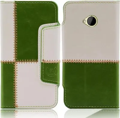 Produktbild von HTC One M7 numia Bookstyle Nahtmuster Grè1/4n-Weiss