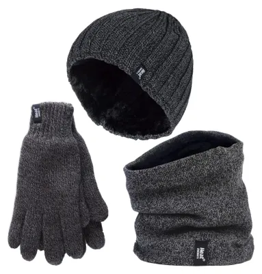 Produktbild von Heat Holders Herren Halswärmer Mütze Handschuhe Set Gestrickt Thermo Winter Set