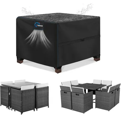 Productafbeelding van Tuinmeubelbeschermer, 210 x 110 x 74 cm, rietachtig, waterdicht, 420D Oxford, zwart