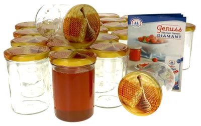 Zdjęcie produktu dla zestaw 25 słoików na przetwory 435 ml z pokrywką w kształcie plastra miodu okrągłe słoiki na przetwory słoiki do przechowywania