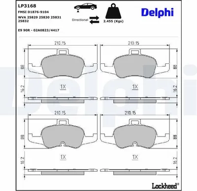 Produktbild von DELPHI Bremsbeläge Satz Vorne Bremsklötze für AUDI TT Coupe (FV3, FVP) LP3168