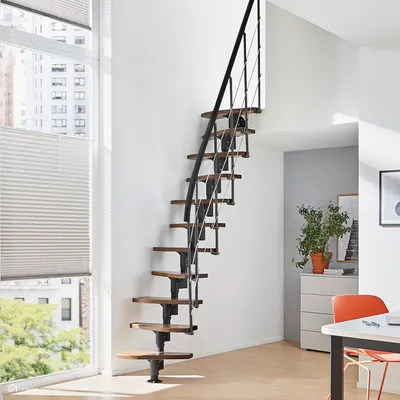Produktbild von Mittelholmtreppe Intercon Alpha | Raumspartreppe mit 12 Stufen | Metallfarbe: Lava-Anthrazit | Stufendesign: Buche dunkel