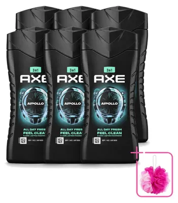 Image de 6 flacons de gel douche Axe 3-en-1 Apollo, au parfum sauge et cèdre, 250 ml - Pack économique - 6 pièces