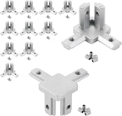 Obrázok produktu pre 12 ks 3-cestných hliníkových profilových svoriek pre hliníkový profil 20 x 20 – rohové spojenie so skrutkami M4 – závit 5 mm – upevňovací materiál pre hliníkové profily systému Smidt – hliník 2020