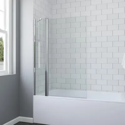 Produktbild von Duschabtrennung Duschwand Glas für Badewanne 99x140cm, Badewannenaufsatz 2-teilig mit Festteil, aus ESG-Sicherheitsglas 6mm klar Chromoptik