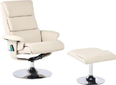 Produktbild von BELIANI Massagesessel mit Fußhocker Hellbeige Kunstleder Drehbar Heizfunktion Liegefunktion Timer Fernbedienung Modern für Büro Arbeitszimmer