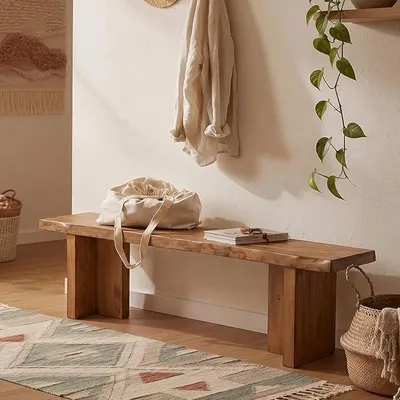 Imagen del producto de Banco de madera maciza para la entrada, 140 cm.Zapatero para la entrada