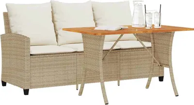 Produktbild von "2026 Promotion" Gartensofa/Loungesofa - 3-Sitzer - mit Kissen - & Tisch Beige Poly Rattan - Gartensofas CC25618