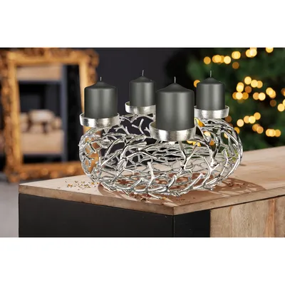 Zdjęcie produktu dla Gilde Adventsleuchter, rund, "Twigs", Aluminium, silberfarben, VE 1, H. 20 cm, D. 56 cm 15800 4001250432074