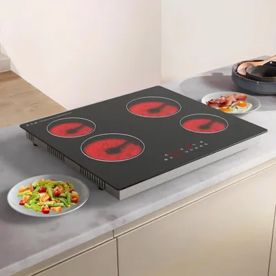 Image de Plaque de cuisson en céramique avec 4 brûleurs, 60 cm, 6000 W, commandes tactiles, chauffage à une zone, pour encastrement