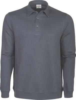 Produktbild von Sweatshirt Homerun mit Kragen und Knopfleiste, 60% Baumwolle, 40% Polyester, grau melange, 280 g/m²