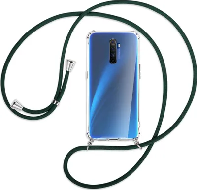 Produktbild von Handykette Backcover-Schutzhülle mit Band (Metall silberfarben) für Realme X2 Pro - dunkelgrün
