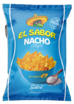 Zdjęcie produktu dla El Sabor 5202175001096, Chipsy tortilla, 100 g, Sól, 505 kcal, 2100 kJ, 24 g