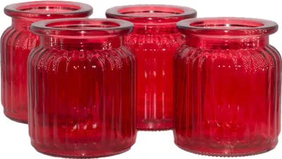 Produktbild von Windlicht Glas gerillt 8x9cm 4er Set rot
