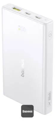Immagine prodotto di Power bank Baseus PicoGo da 10.000 mAh, 20W, display digitale, 2x USB-C, 1x USB-A, bianco