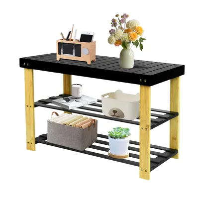 Produktbild von Schuhbank 2 Ablagen Bambus für Flure Eingangsbereiche und Schlafzimmer 70x42x27cm