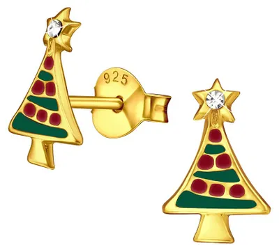 Produktbild von Ohrstecker Weihnachtsbaum gold: Ohrringe Silber 925