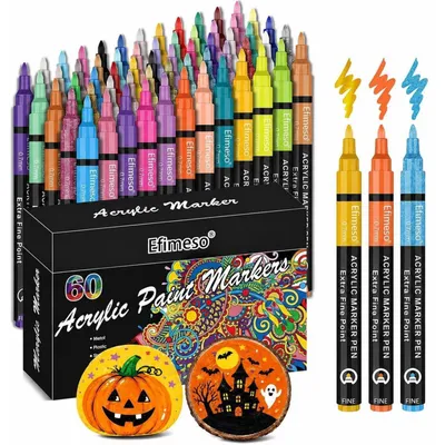 Immagine prodotto di Pennarelli acrilici, 60 colori, resistenti all'acqua, adatti per pietra, legno, Vetroceramica, vetro, metallo e tessuto, punta 0,7 mm, set di pennarelli