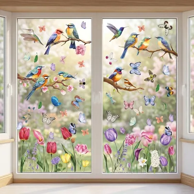 Imagen del producto de Calcomanías reutilizables para ventanas, 9 unidades, de 30x20 cm, con motivos de primavera