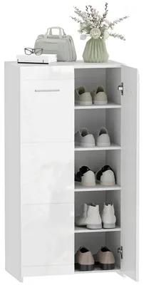 Image de Meuble à chaussures - Étagère à chaussures avec étagères réglables - Pour 10 paires de chaussures - Meuble d'entrée 55x36x108 cm - Blanc brillant