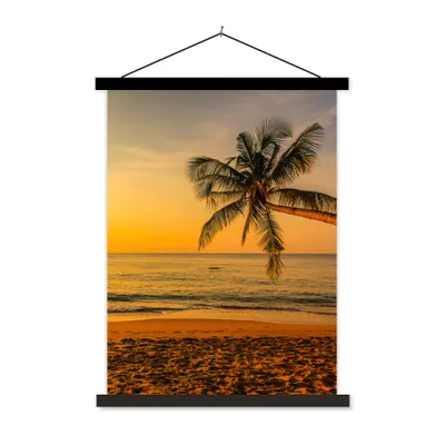 Produktbild von MuchoWow® Textilposter Palme - Strand - Sonnenuntergang - Meer 120x160 cm mit schwarzem Rahmen - Magnetischer