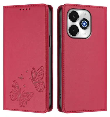 Image de Étui en cuir pour Umidigi G100X, motif papillon, étui portefeuille à rabat avec support, rouge