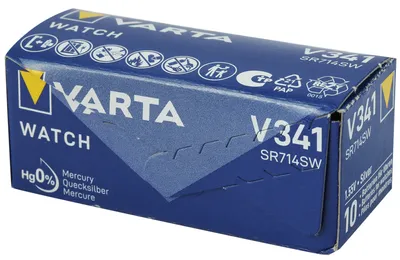 A blue cardboard box for Varta watch batteries.