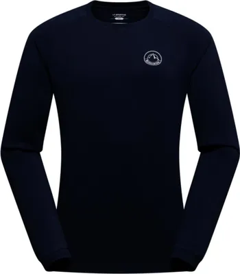 Dunkelblaues Langarmshirt mit rundem Ausschnitt und kleinem weißen La Sportiva Logo auf der Brust