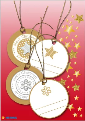 Produktbild von HERMA Weihnachtsgeschenkanhänger 3D Gold 4 Stück