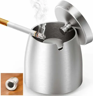 Produktbild von Großer XL Aschenbecher mit Deckel für Drinnen & Draußen inkl. Taschenaschenbecher