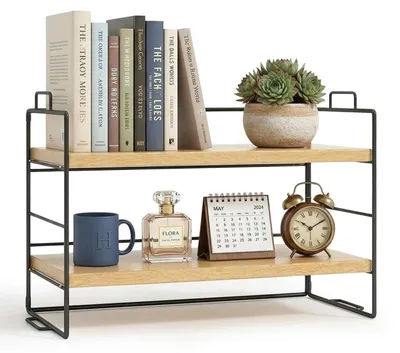 Produktbild von Schreibtisch-Regal Organizer 2-stöckig Holz Schwarz 37 x 16,5 x 24 cm