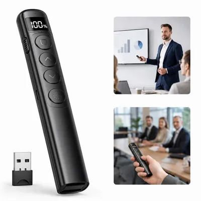 Produktbild von Präsentationsfernbedienung mit Laserpointer, PowerPoint Clicker kabellos 2.4G USB, LED Display, Type-C Schnellladung, PPT Presenter Fernbedienung