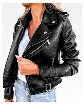 Produktbild von Damen Lederjacke Oversize Kunstleder Bikerjacke Dünn Wasserabweisend Reißverschluss Übergangsjacke Motorradjacke Bomberjacke Lässiger Mantel Blouson Sportjacke