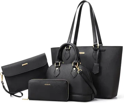 Produktbild von MODFU 4 tlg Umhängetasche Schultertasche mit Reißverschlüsse Shopper Tasche ,Handtasche Groß Schultertasche Kunstleder, Schwarz