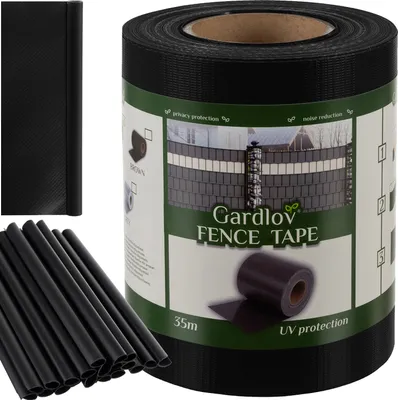 Zdjęcie produktu dla Taśmy parawanowe do podwójnego ogrodzenia sztachetowego 450g/m² 35 m długości wraz z klipsami montażowymi Ochrona UV szary/srebrny/zielony/brązowy/antracyt 23699, kolor: czarny