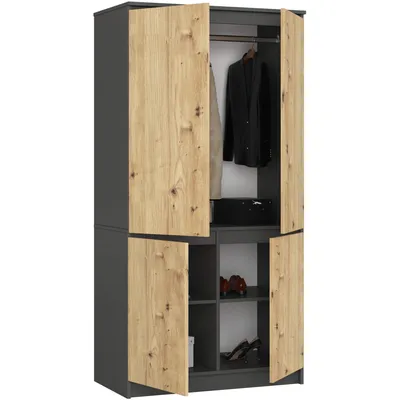 Obrázok produktu pre Šatníková skriňa S90, 90 cm, 4 dvere, 4 priehradky, výška 180 cm, hĺbka 51 cm, CLP