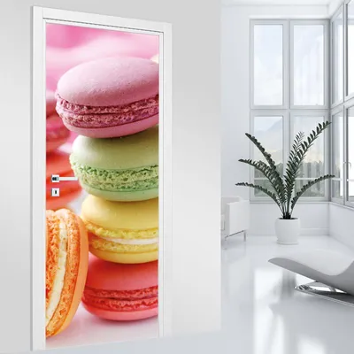 Image de Stickers pour porte - Lumaléa - Macarons - Adhésif MAT - Largeur 83 x Hauteur 205 cm