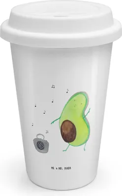 Produktbild von Mr. & Mrs. Panda ToGo Kaffeebecher Avocado Tanzen - Weiß - Geschenk, Singen, To Go, Mehrwegbecher, Thermobecher, Party, Veggie, Feier, Musik, Coffee Becher