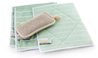Immagine prodotto di Il piccolo set per la pulizia, con panni per la pulizia in Viscosa di bambù (ottenuta da cellulosa di bambù) per una pulizia senza striature in cucina, in bagno e ovunque sia richiesta una pulizia igienica