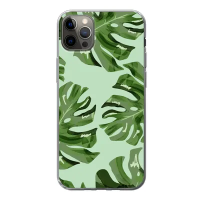 Produktbild von MuchoWow® Handyhülle Schutzhülle Hülle für iPhone 12 Pro Max Blätter - Tropisch - Pastell Silikon Softcase Handy Hülle - Hartschale
